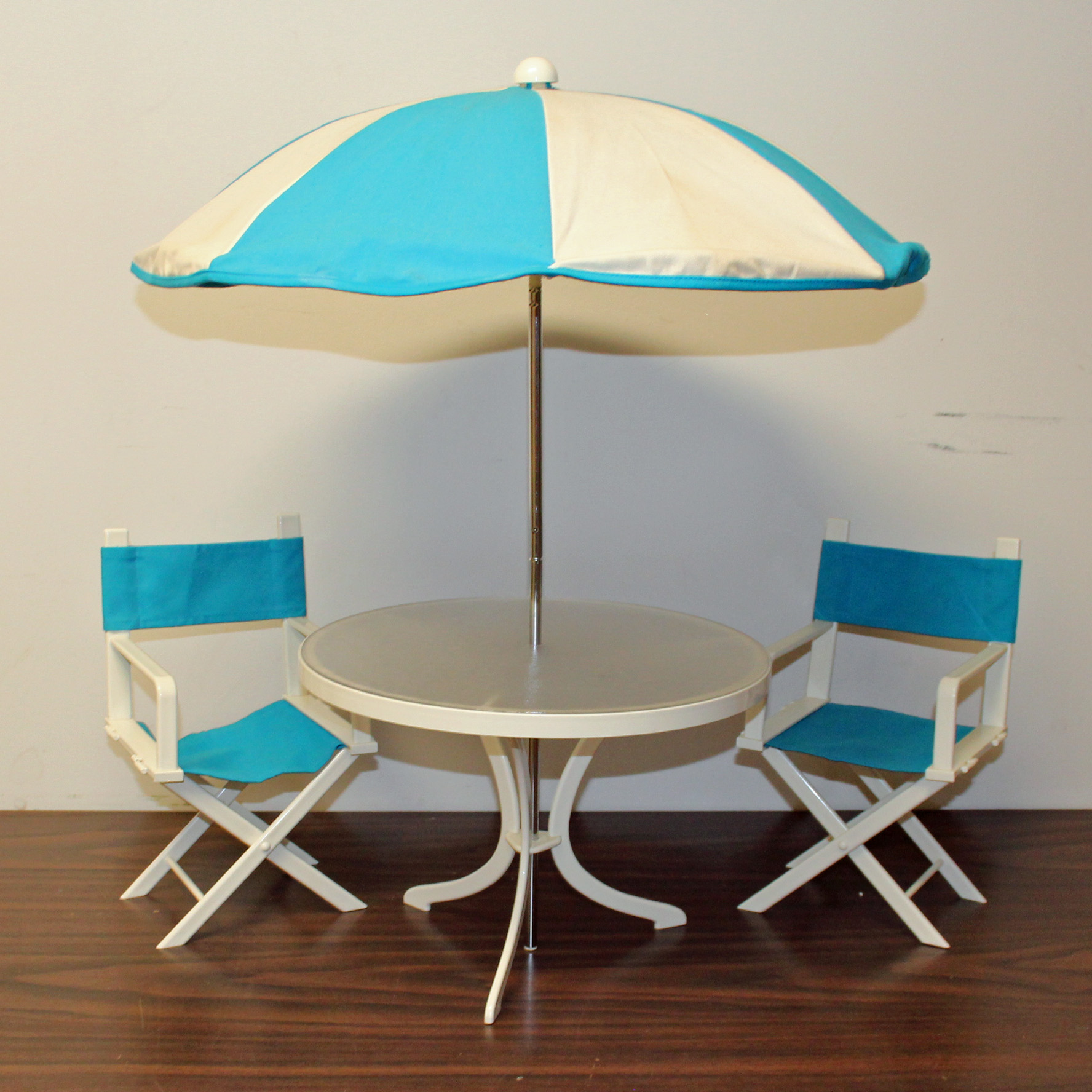 American Girl Patio Furniture Table Umbrella 2 Chairs Needs Tlc Ebay