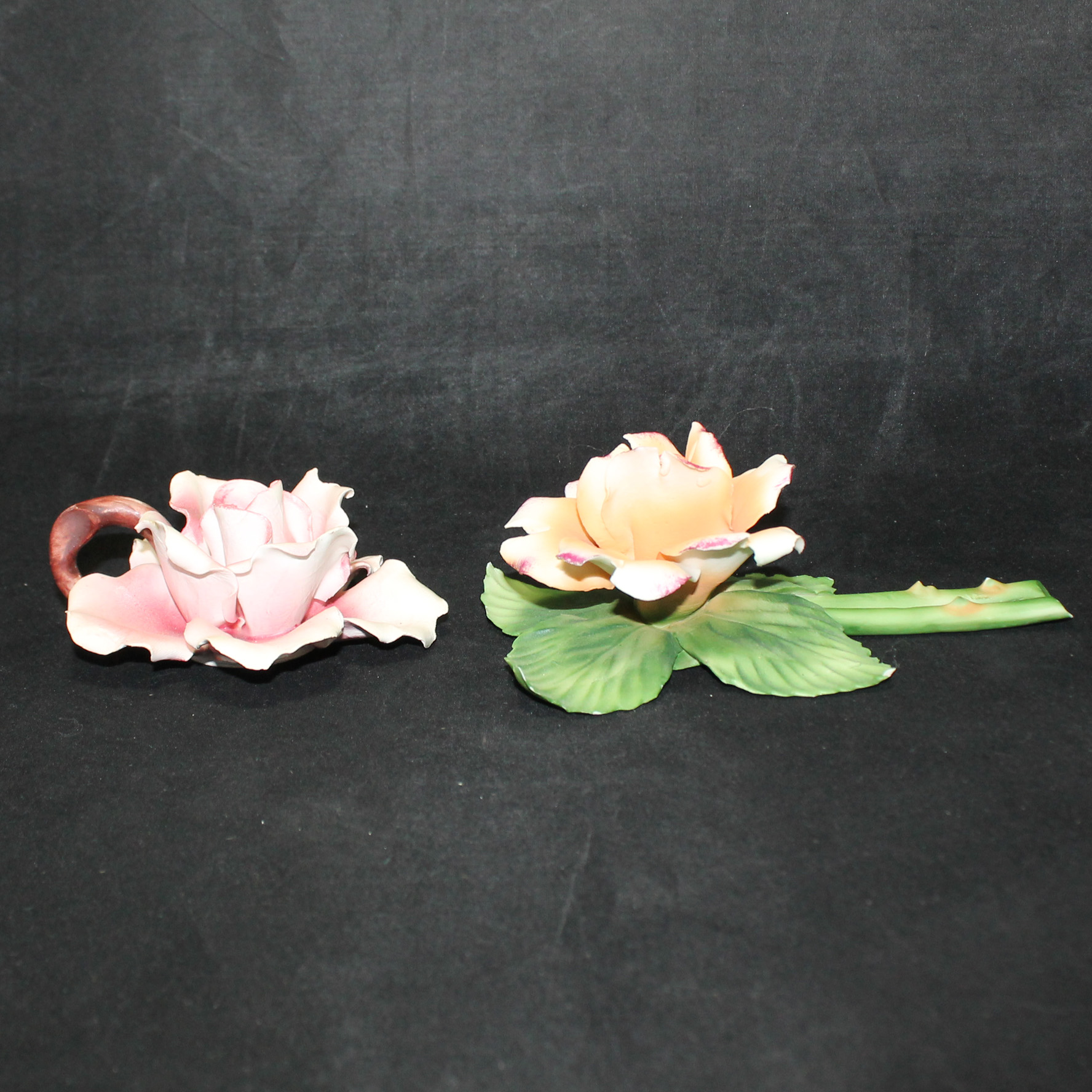 Lot of 2 Vintage Fabar Made in Italy Porcelain Flower Figurines AS IS