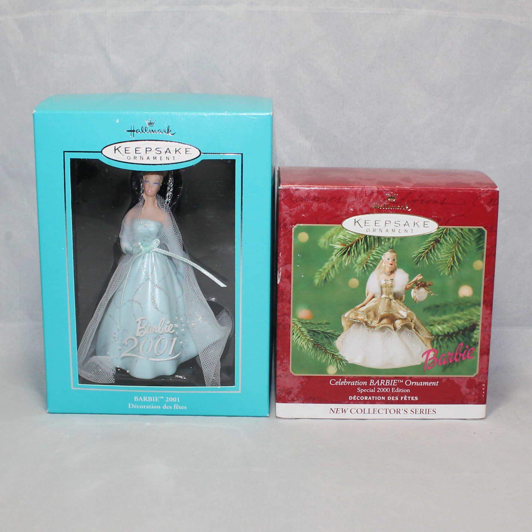 Lot of 2 Hallmark Christmas Ornaments Barbie 2000 and 2001 Keepsake MIB