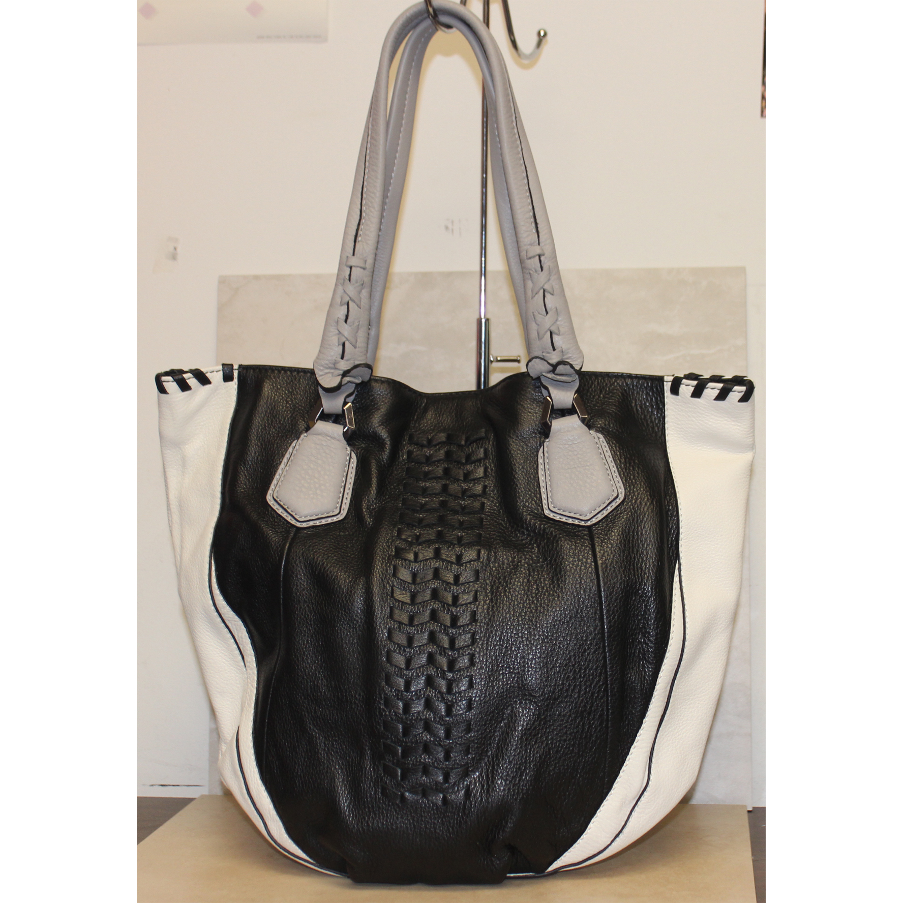 orYany Large Black White Leather Hobo Tote Handbag (DM366) | eBay