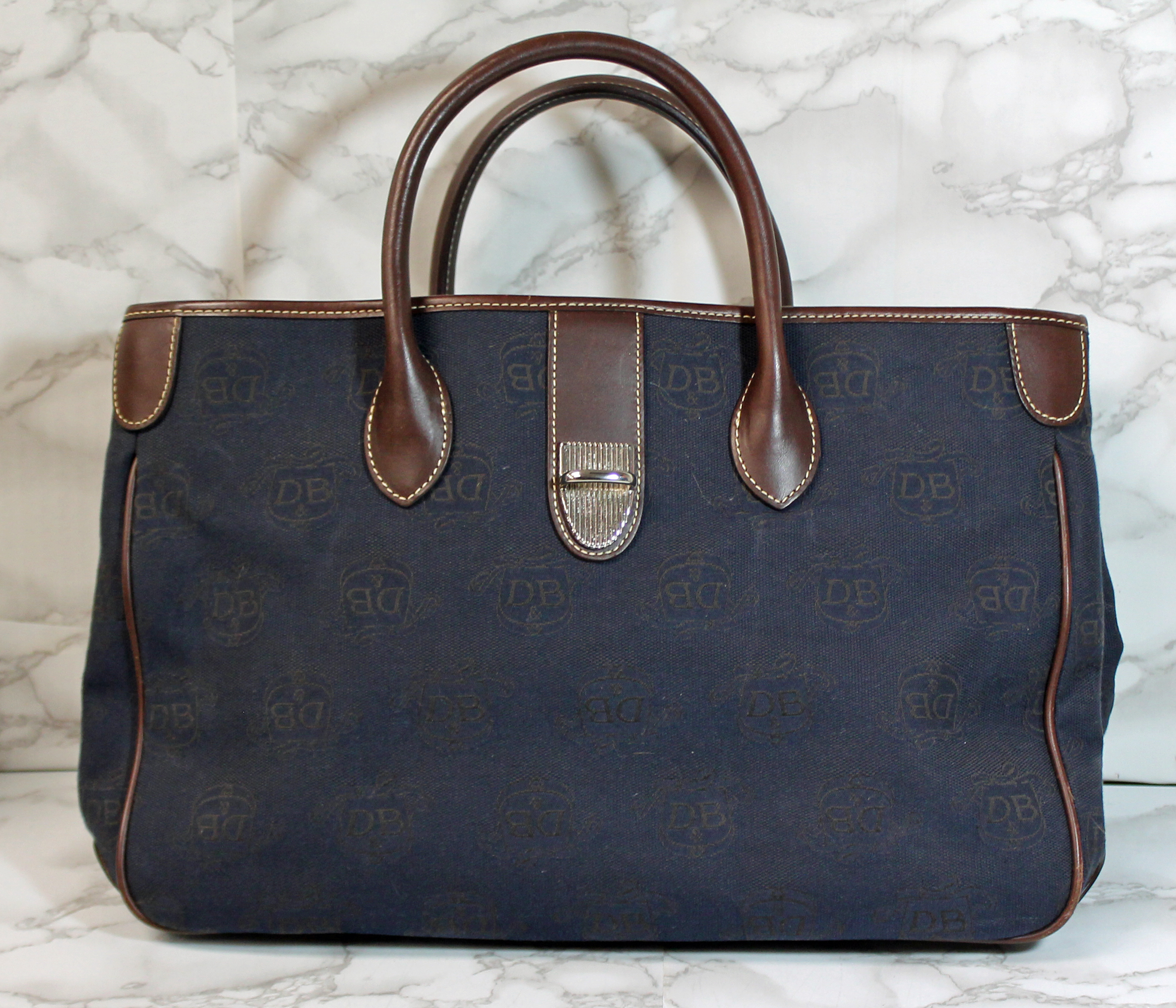 Dooney & Bourke Navy Canvas Leather Tote Handbag (AP 457 ) | eBay